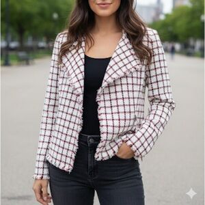 Zara Women's Red and White Checkered Jacket